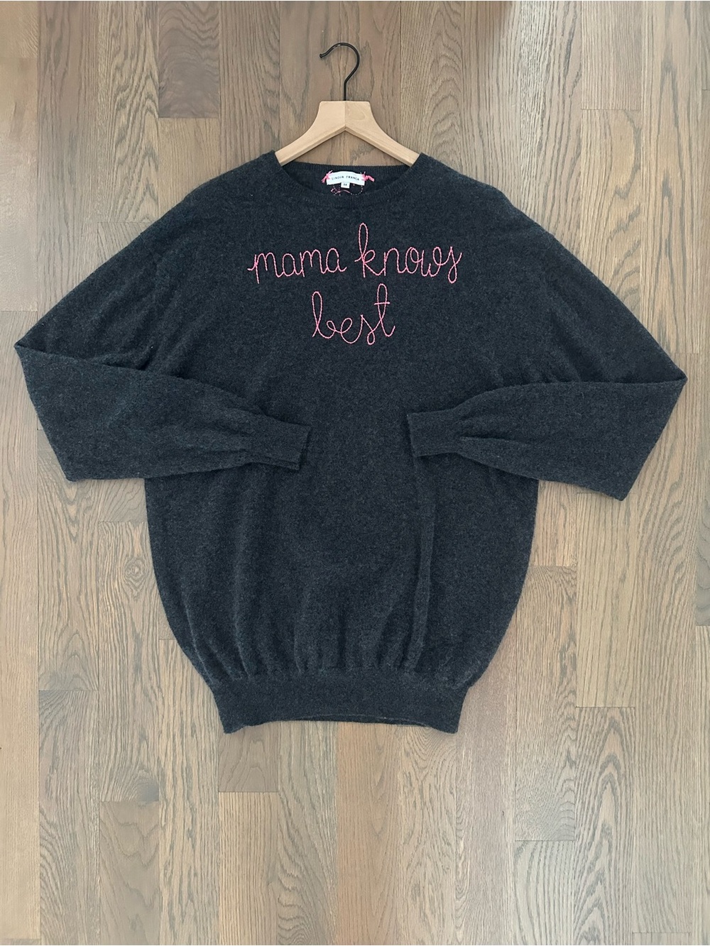 NWOT Lingua Franca "Mama Knows Best" Crewneck Cashmere Sweater Charcoal Grey 3XL